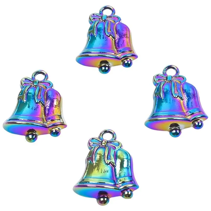 

10PCS Alloy Christmas Small Bell Charms Pendant Accessory Rainbow For Jewelry Making Necklace Metal Bulk Wholesale