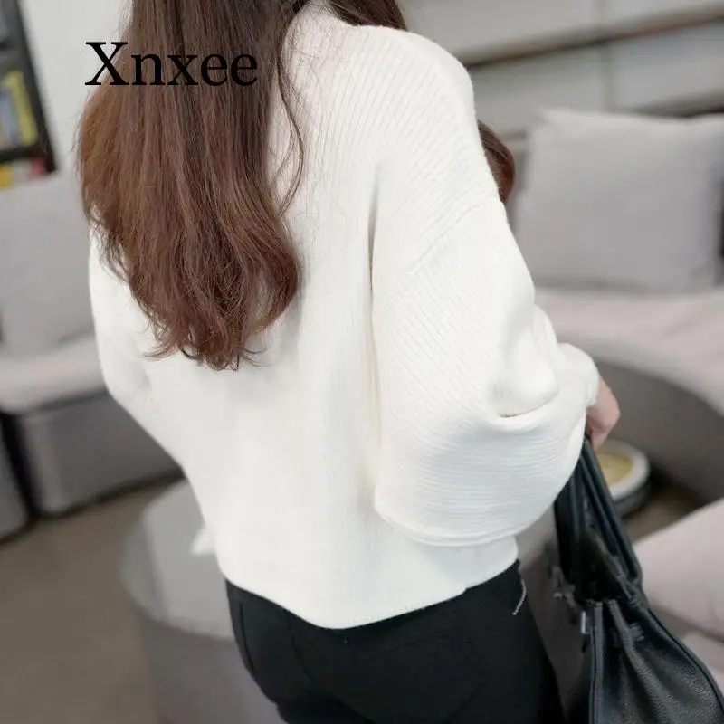 2020 Loose Winter Sweaters Fashion red white Turtleneck lantern Sleeve Pullovers Loose Knitted Sweaters Female Jumper Tops 2020 Loose Winter Sweaters Fashion red white Turtleneck lantern Sleeve Pullovers Loose Knitted Sweaters Female Jumper Tops