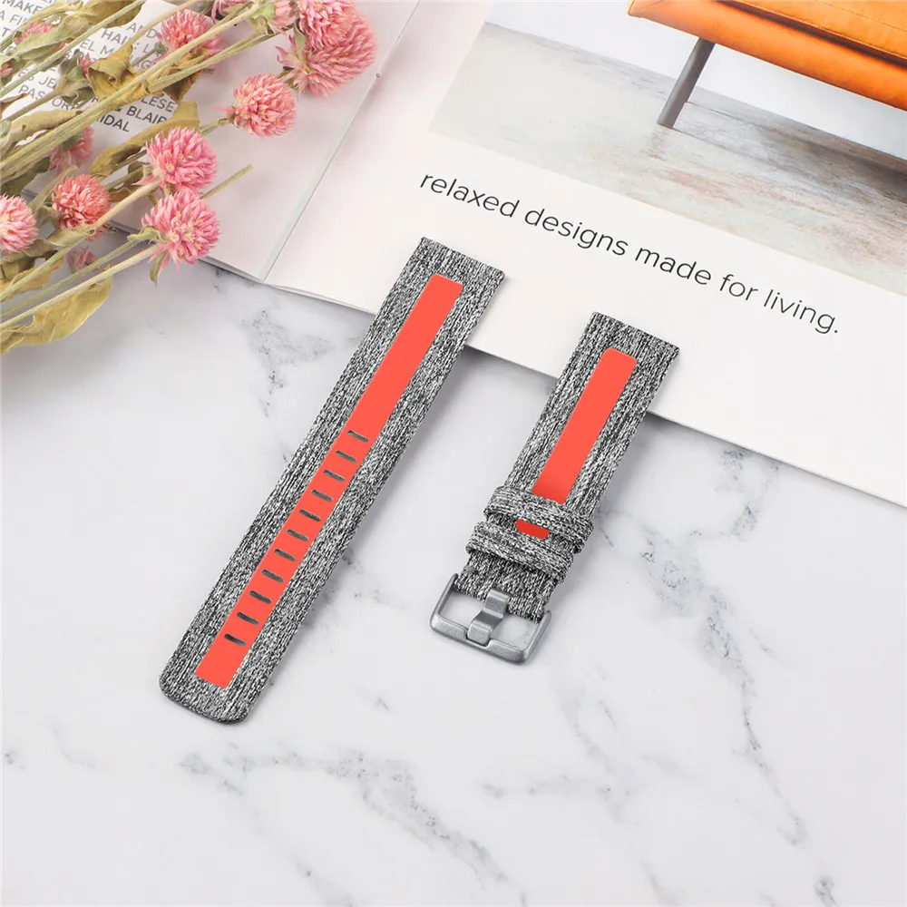 Durable Canvas Wrist Band Strap for Fitbit Versa/ Versa 2/ Versa Lite Smartwatch Replacement Sports Bracelet Watch Strap Bands - Цвет: Grey Red