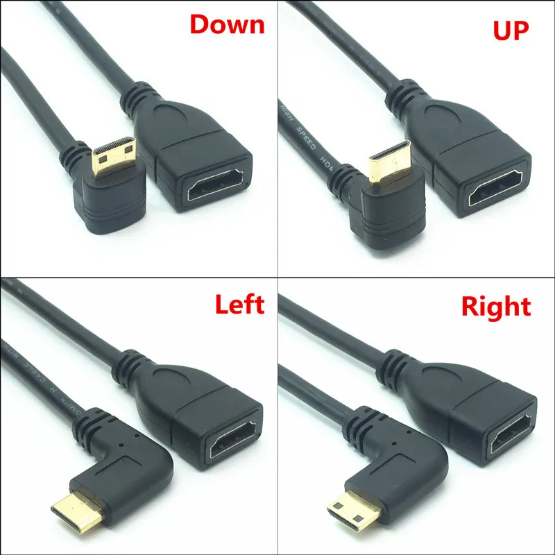 Buen valor Mini Cable HDMI 1080P compatible con HDTV macho a hembra, convertidor en ángulo recto de 90 grados, adaptador de extensión de M-F jlOLXYMna