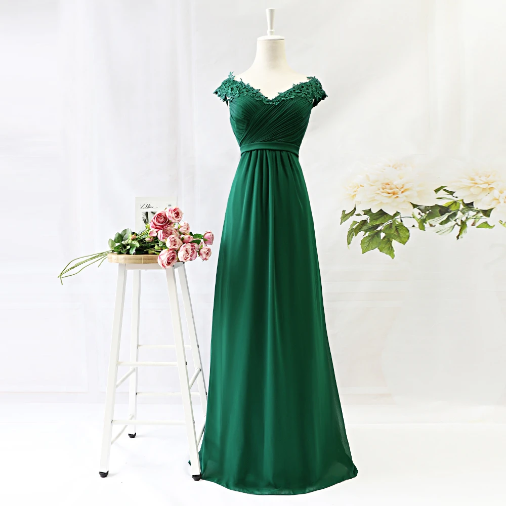 Women Summer Dress Plus Size Elegant A Line V Neck Off Shoulder Long Chiffon Appliques Lace Party Dress Vestidos Robe Femme