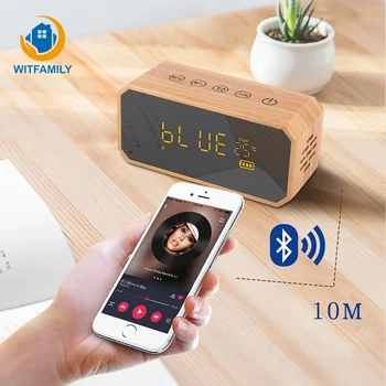 

Alarm Clock Wood Snooze Retro Digital Temperature Bluetooth Speaker Mirror Fm Radio Phone Charging Support TF Card Living Room