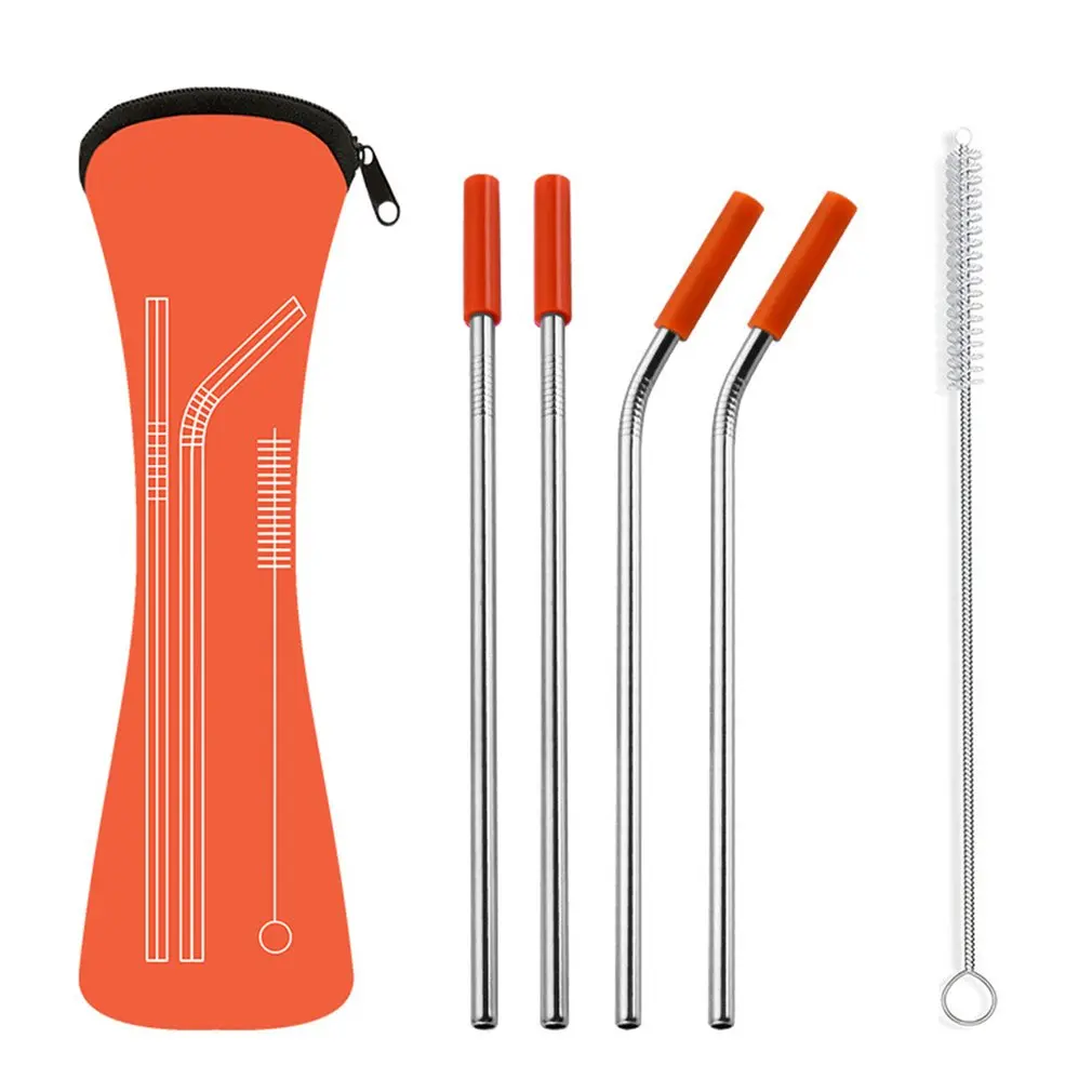 Reusable Stainless Steel Drinking Metal Straw Bent Straight Colorful Straws Tubes Portable Straws Kit Straw Bone Bag Set - Цвет: Армейский зеленый