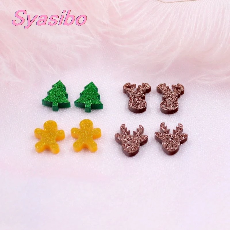 

(10pcs each) 12/14mm Giltter Acrylic Deer Gingerbread ManTree Stud Earrings (no Stud) Christams Earrings Laser Cut -AC1593