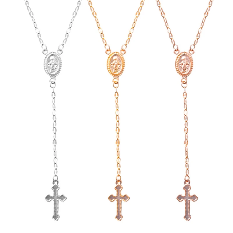 Блестящий крест ожерелье христианская Длинная цепочка Розария монета Мадонны