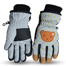 Детские зимние теплые перчатки, ветрозащитные водонепроницаемые теплые перчатки для пальцев от производителя, Мультяшные перчатки для катания на лыжах на весь палец серого цвета