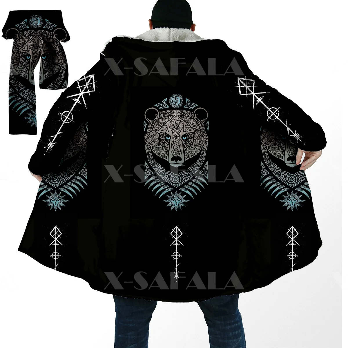 

Thick Warm Hooded Cloak for Men Symbol Viking Tattoos Armor Overcoat Coat 3D Print Windproof Fleece Cape Robe Hooded Blanket-5