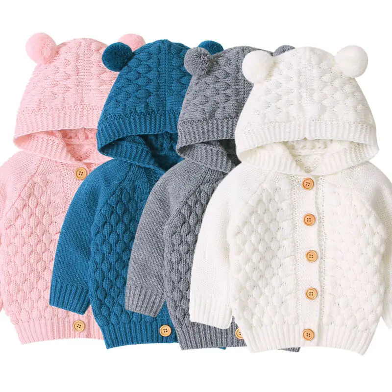2019 Autumn Winter Newborn Baby Boy Girl Long Sleeve Solid Color Hooded Sweater Jacket Coat for 3-24M |