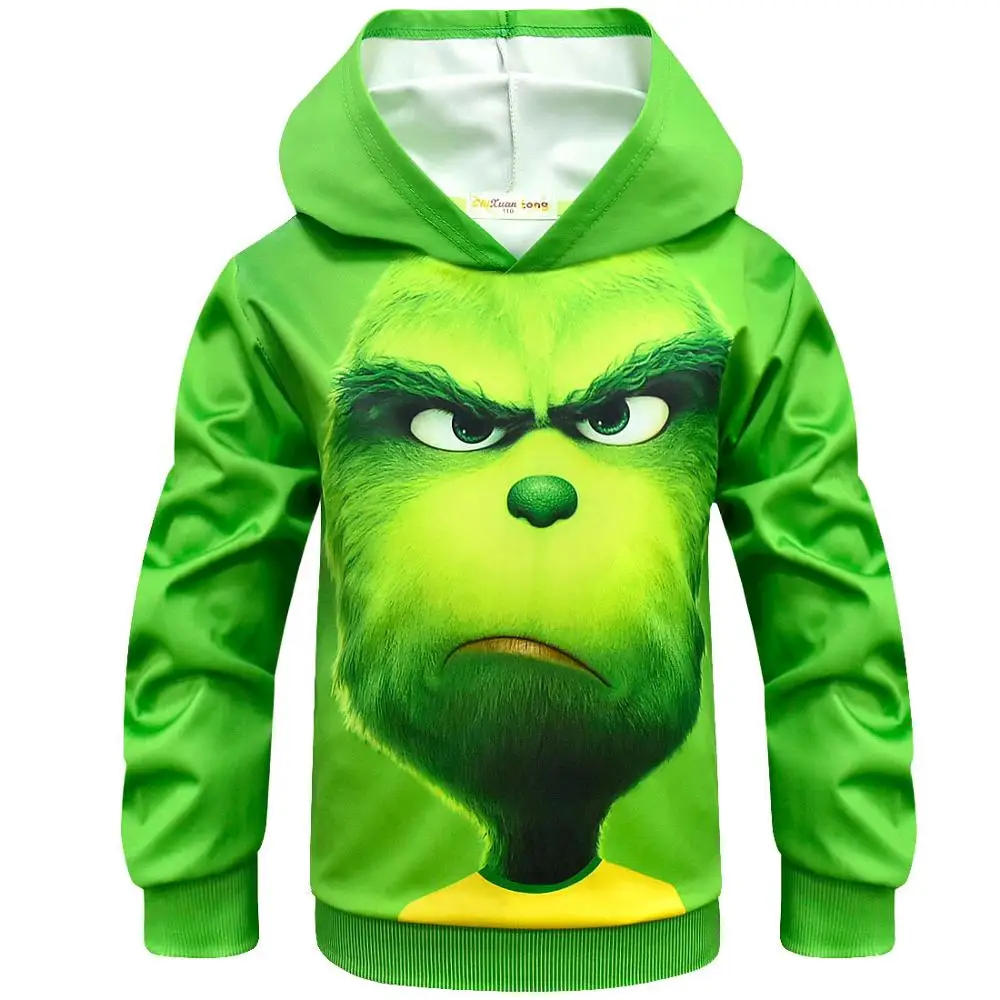 Sweatshirt only Рождественская одежда GRINCH 3D детская толстовка с капюшоном для мальчиков, футболки, свитшоты футболки с героями мультфильмов, топы, косплей костюм гринча наборы масок - Цвет: Sweatshirt only