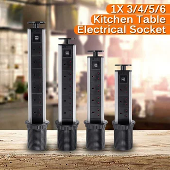 

3/4/5/6 UK Plug Power Kitchen Table Electrical Socket Desktop Sockets Power 1 Led+2 charge USB Aluminum Shelf