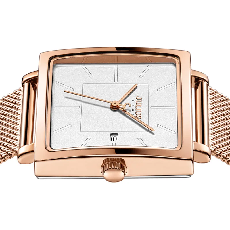 Julius сетчатый ремешок из нержавеющей стали женские деловые часы квадратные Стильные кварцевые наручные часы 30 м водонепроницаемые JA-1207