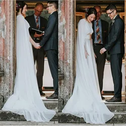 2.5 Meters Length Long Chiffon Women Wedding Cape Country Ivory White Bolero Jacket Wrap Marriage Accessories