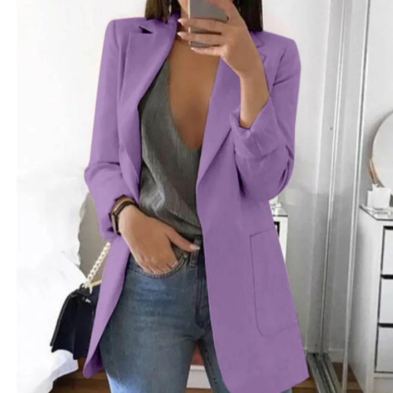 Purple Elsvios 5XL Женская Осенняя деловая куртка весенний офисный женский узкий пальто Верхняя одежда Повседневная с длинным рукавом базовые Топы chaquetas mujer - Цвет: Purple