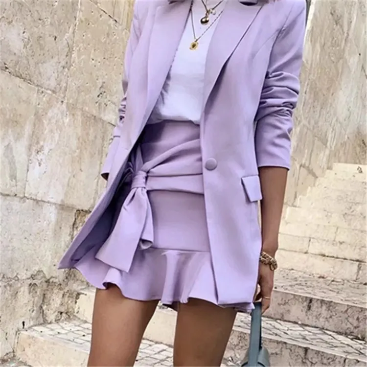 AliExpress, осень, стиль, фиолетовый маленький костюм, европейский и американский стиль, свободный крой, средней длины, костюм с воротником, повседневное пальто для женщин