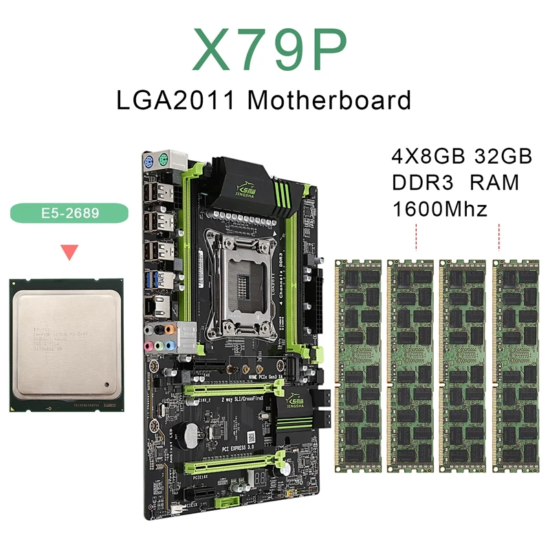X79 LGA2011 материнская плата комбинированный набор с E5-2689 cpu 4X8GB 32GB DDR3 ram 4-Ch 1600Mhz REG ECC PCI-E NVME M.2 SSD слот