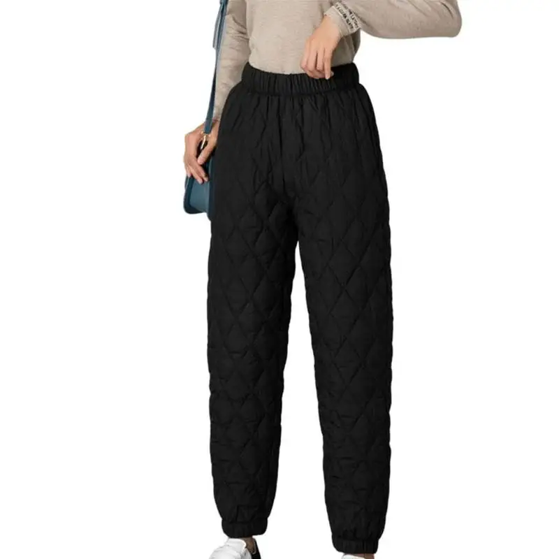 Women Winter Warm Down Cotton Pants Padded Quilted Trousers Elastic Waist Casual Trousers