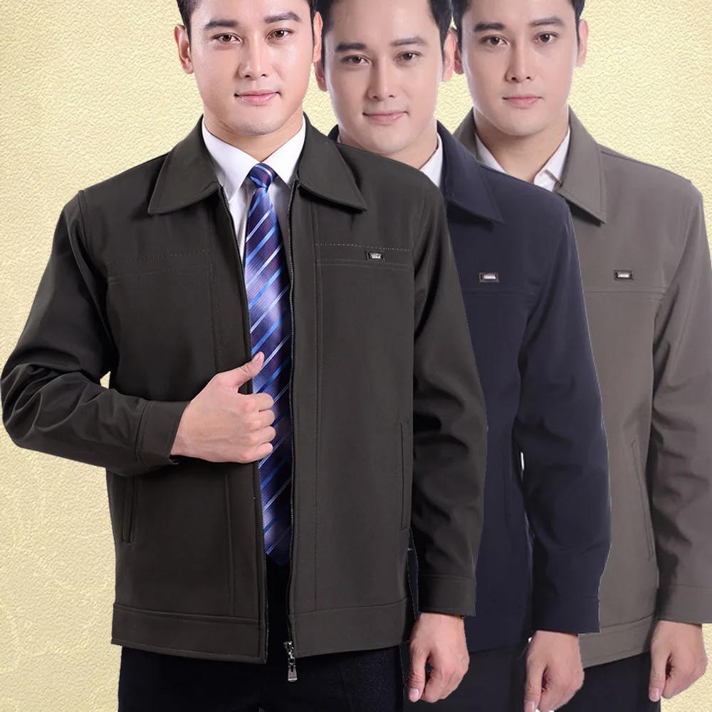

Middle-aged MEN'S Jacket Spring Autumn Clothing Coat Business Casual Fold-down Collar Zipper Autumn Clothing Tops