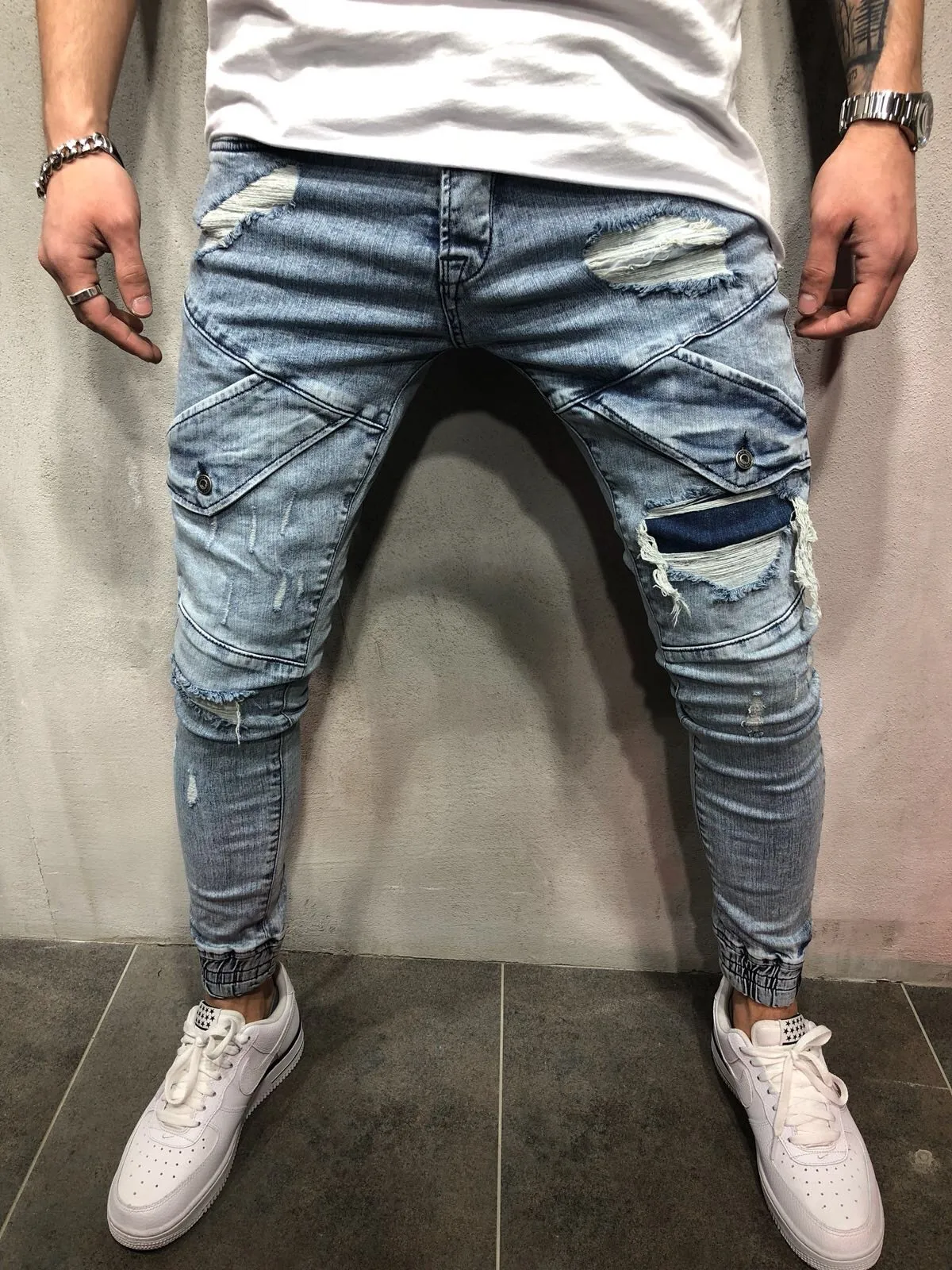 Adisputent-pantalones de chándal para hombre, vaqueros con agujeros, rasgados, ajustados, informales, para verano y otoño