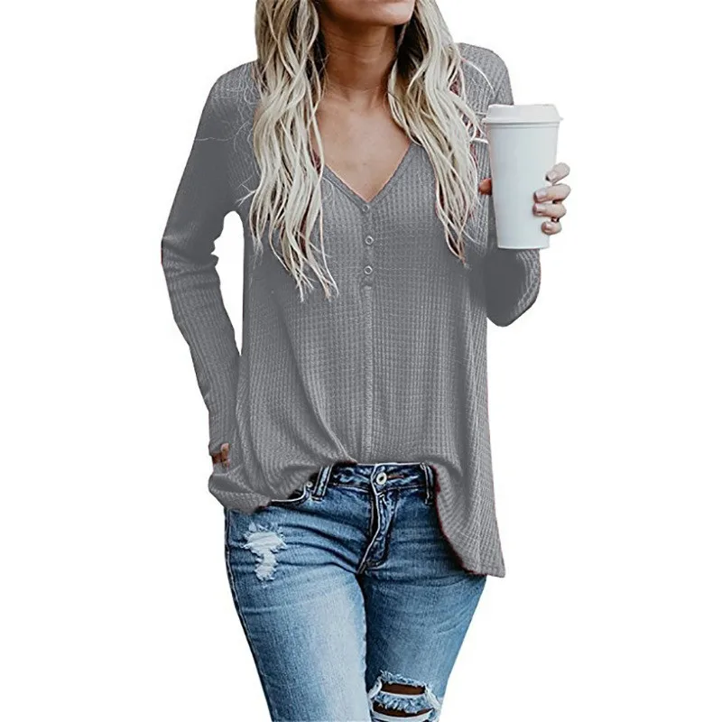 

2019 Fashion Button V-Neck Solid Long Knitted Sweater Women Solid Full Sleeve Autumn Pullovers Plus Size Loose Casual Pull Femme