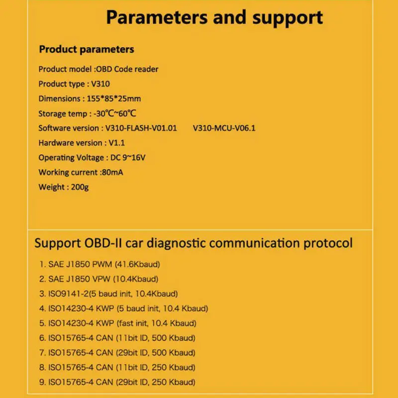 Стиль Ancel V310 считыватель кода OBD сканер автомобиля проверка двигателя неисправности диагностический инструмент 80mA
