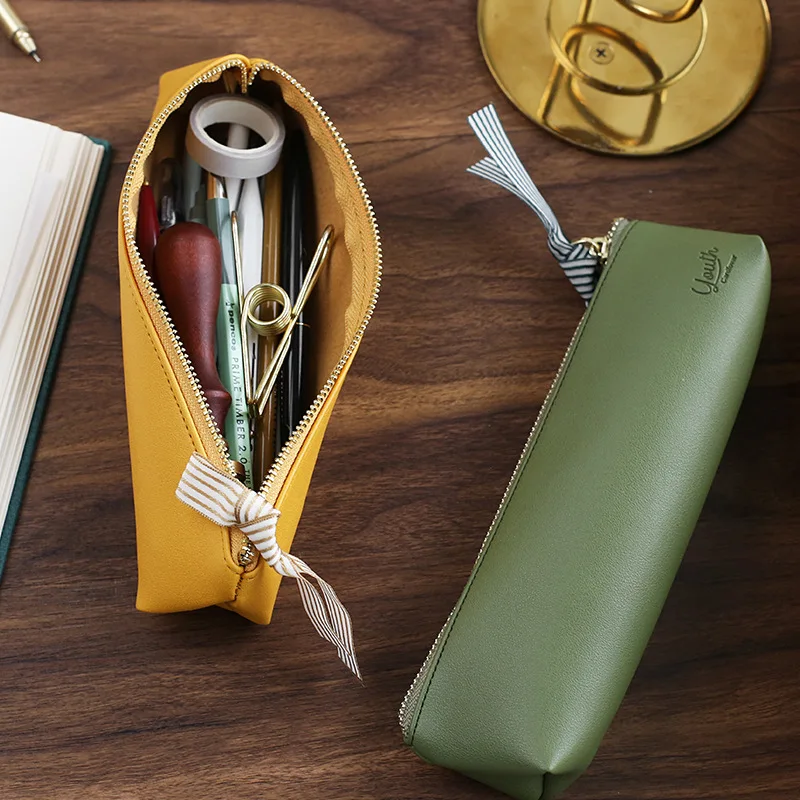 

High-class Bowknot Pencil Bag Leather Material Aesthetic INS Color Cabinet Pen Case Big Space Pouch Kids Stationery School H6786