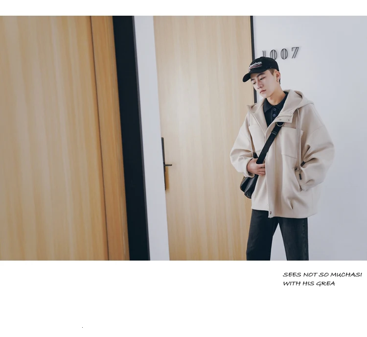 EWQ / New Fashion Autumn Drawstring Hooded Collar Loose Casual Jacket Men High Street Korean Tide Chaqueta Hombre 9A230
