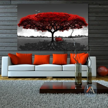 Modern red money tree wall art canvas poster printing picture, used for office living room home decoration art