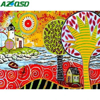 

AZQSD DIY Pictures By Numbers Abstract Art Tree Drawing On Canvas Unframe Painting By Numbers Landscape Handpainted Gift