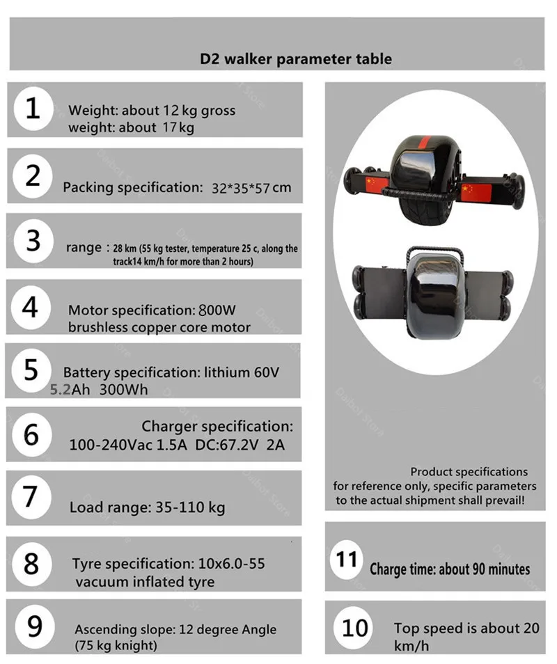 Daibot Electric Unicycle One Wheel Electric Scooters 10 Inch Wide Tire 500W 60V 20KMH Electric Scooter For AdultChildren (5)