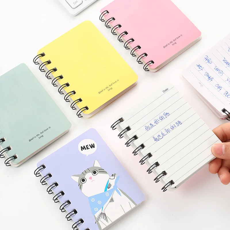 80Page A7 Korea Cartoon Anime Coil Notebook Small Notepad Animal Rollover Office School Learn Supplies Mini Kawaii Diary Journal