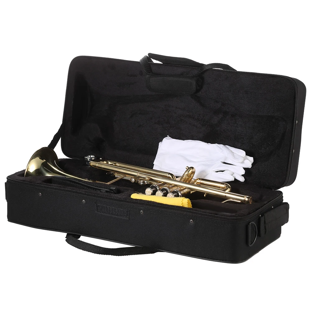 ammoon Trumpet Bb B Flat Brass Gold-painted Exquisite Durable Musical Instrument with Mouthpiece Valve Oil Gloves Strap Case