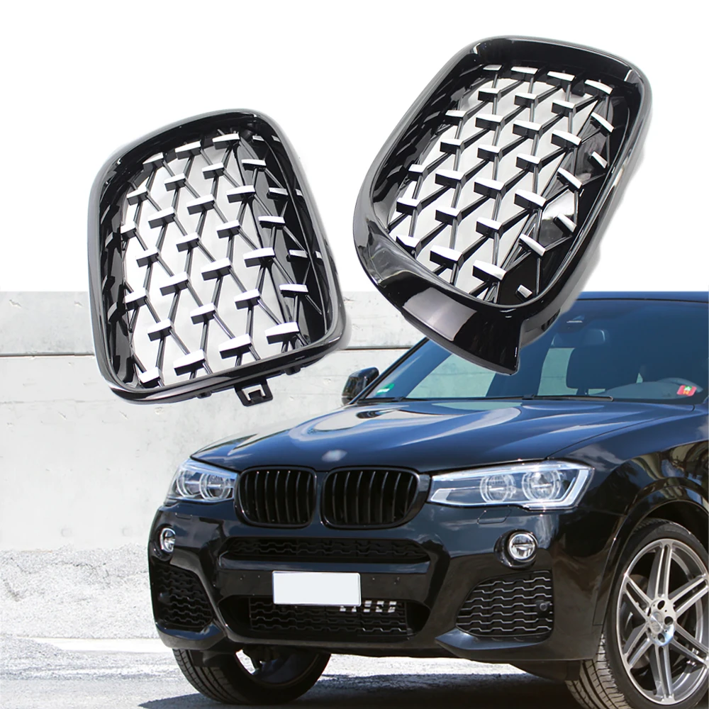 Bmw f25 f26 x3 x4 2014-2017用ダイヤモンドスタイルレーシンググリル,フロントグリル,カースタイリングアクセサリー,1ペア