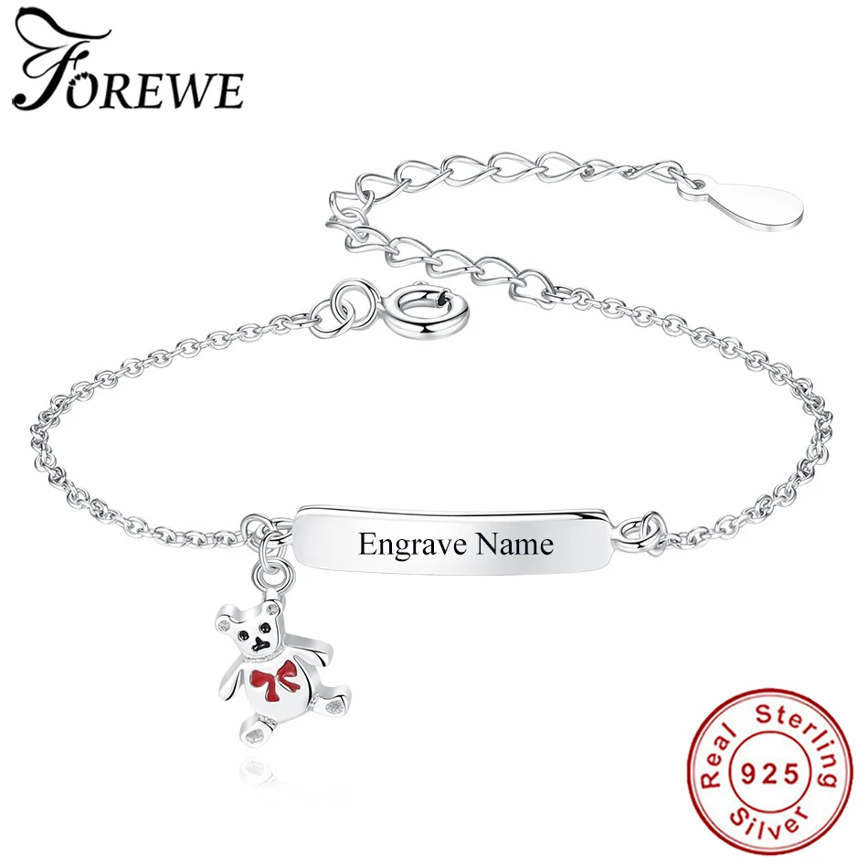Прекрасный Мишка, персонализированный браслет с гравировкой имени, 925 пробы, серебряная цепочка, браслет для девочек, детские ювелирные изделия, рождественский подарок