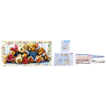 

Chinese DIY Sewing Counted Cross Bear Family Design & 14CT Window Outside The Sea Cross Stitch 33 x 40cm
