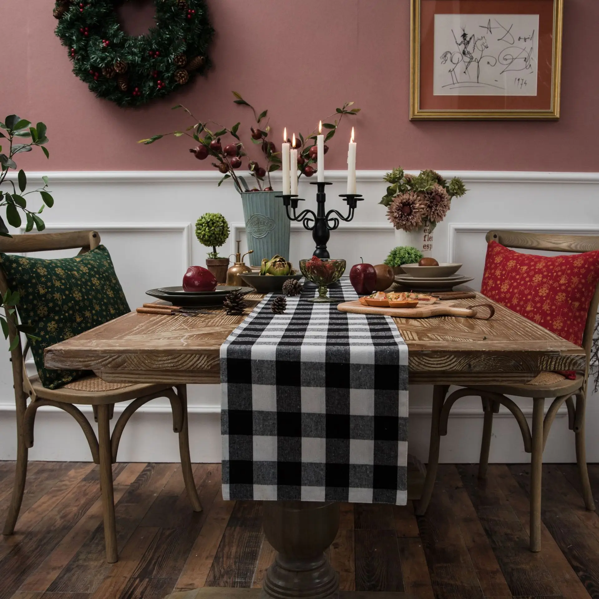 YMQY European Christmas Black and white checkered table flag ins Party TV cabinet tea cloth holiday gift | Дом и сад