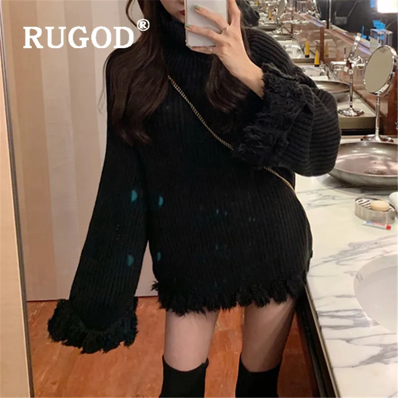 RUGOD вязаный свитер с кисточками, водолазка, пуловер, джемпер, трикотаж, Зимние Топы для женщин, корейский стиль, женские свитера