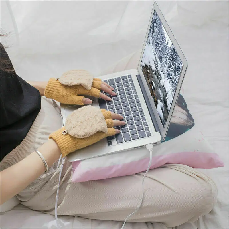Модные зимние новые CA USB теплые перчатки зимние полный/половина утеплитель пальцев перчатки для ноутбука варежки Твердые шерстяные вязаные перчатки