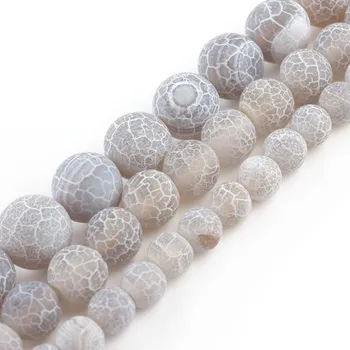

6 8 10mm Frosted White Cracked Veins Agate Beads Natural Round Loose Stone Beads For Jewelry Making DIY Bracelet Necklace 15''