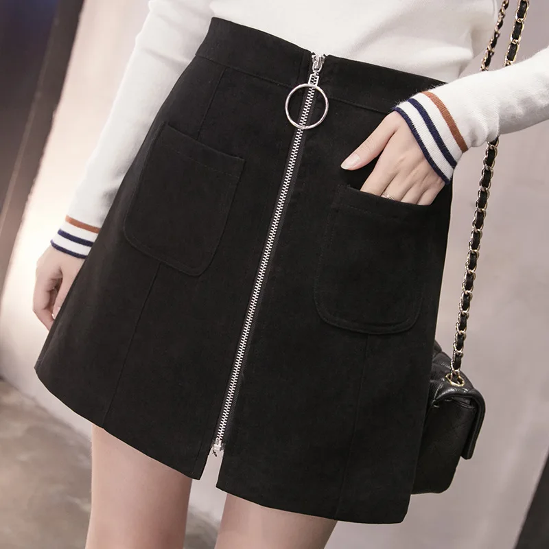 

2017 Autumn And Winter New Style Korean-style High-waisted Slimming Suede Half-length A- line Skirt Short Skirt