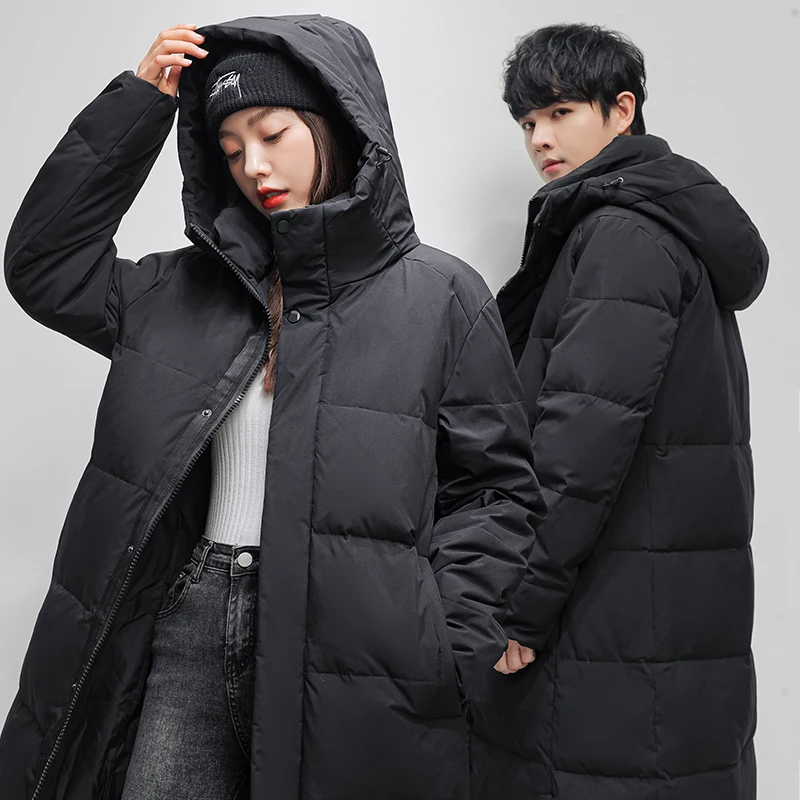 marca de inverno longo jaqueta masculina mulheres casais quentes com capuz algodão coreano acolchoado casacos inverno com capuz parkas blusão