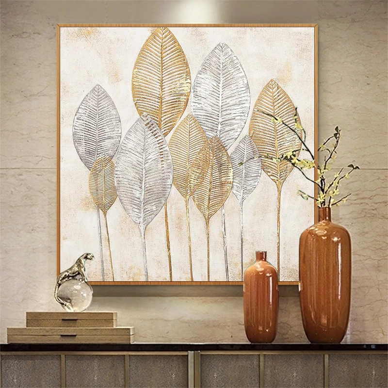 Pure Hand Painted Oil Painting Modern Living Room Light Luxury Gold And Silver Leaf Paintings Restaurant Entrance Hallway Aisle Painting Calligraphy Aliexpress