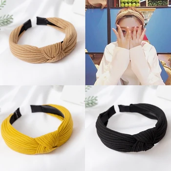 

Women Elegant Solid Color Hairbands Soft Print Headbands For Women Cross Knot Elastic Turban Hair Accessories Girls Hair Hoop