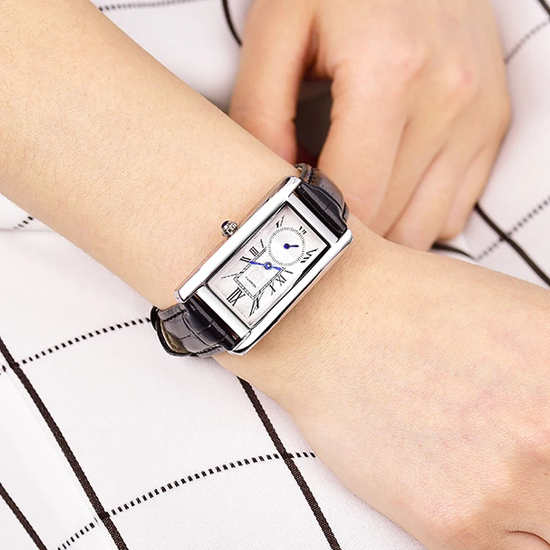 OIDEA Orologio Quadrato Da Uomo – Analógico Al Quarzo Con Calendario, Cinturino In Pelle, Numeri Romani, Impermeabile 3 ATM