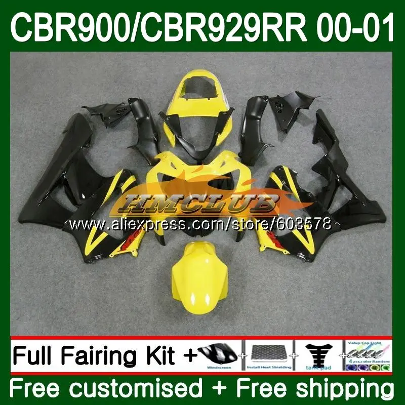 Корпус для HONDA CBR900 RR CBR 929RR CBR 929 RR 2000 2001 77CL. 18 черного, желтого цвета CBR 900RR CBR900RR CBR929 RR CBR929RR 00 01 обтекатель