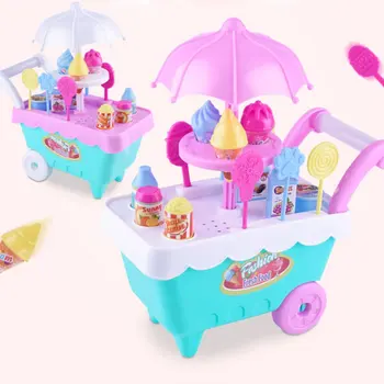 

1 Set Children Kids Girl Toy Trolley Role Play Mini Simulation Birthday Gift Fun Game Candy Ice Cream Trolley Play House Toy