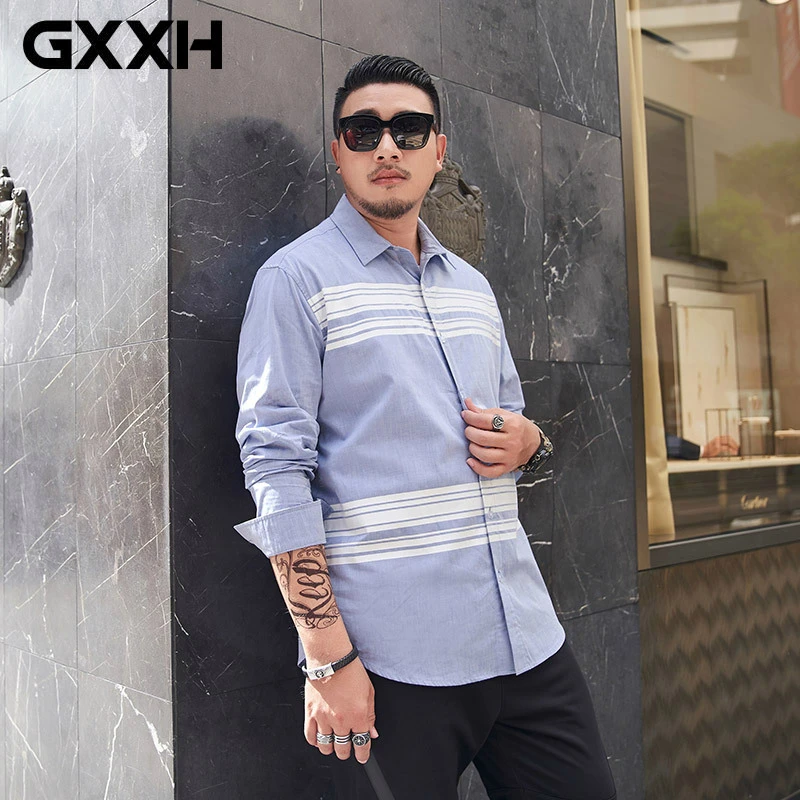 GXXH Большие размеры 7XL 6XL 5XL осенние рубашки с длинными рукавами для мужчин s хлопок светло-синий мужской повседневный Camisa Masculina 314lb большие мужские