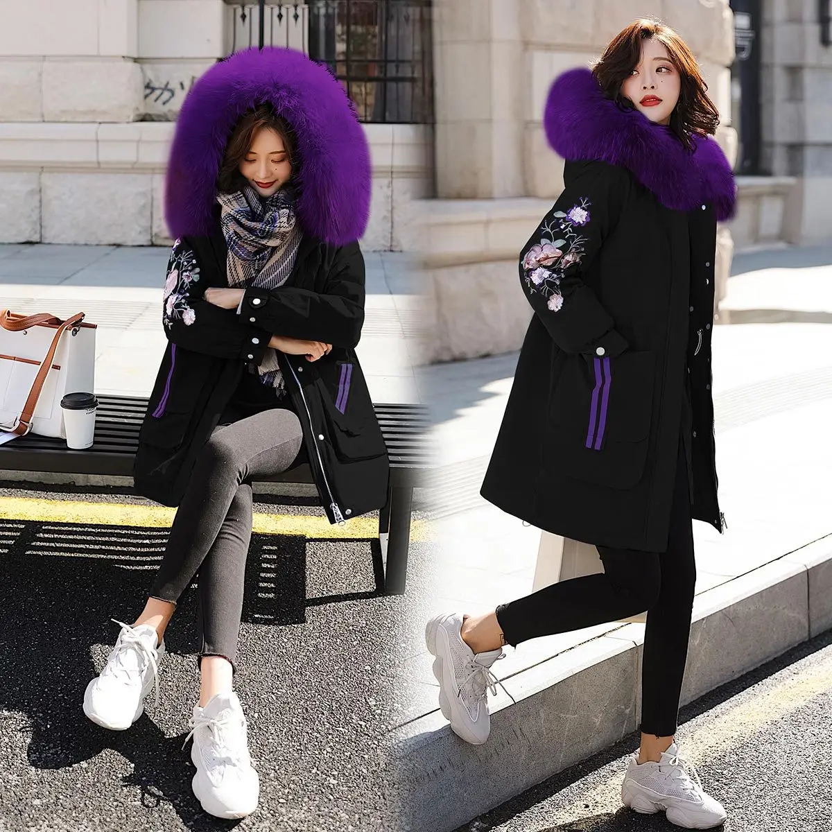 

2019 Winter New Style Korean-style Loose-Fit Cotton-padded Clothes Women's Large Fur Collar Versatile Hooded Cotton-padded Jacke