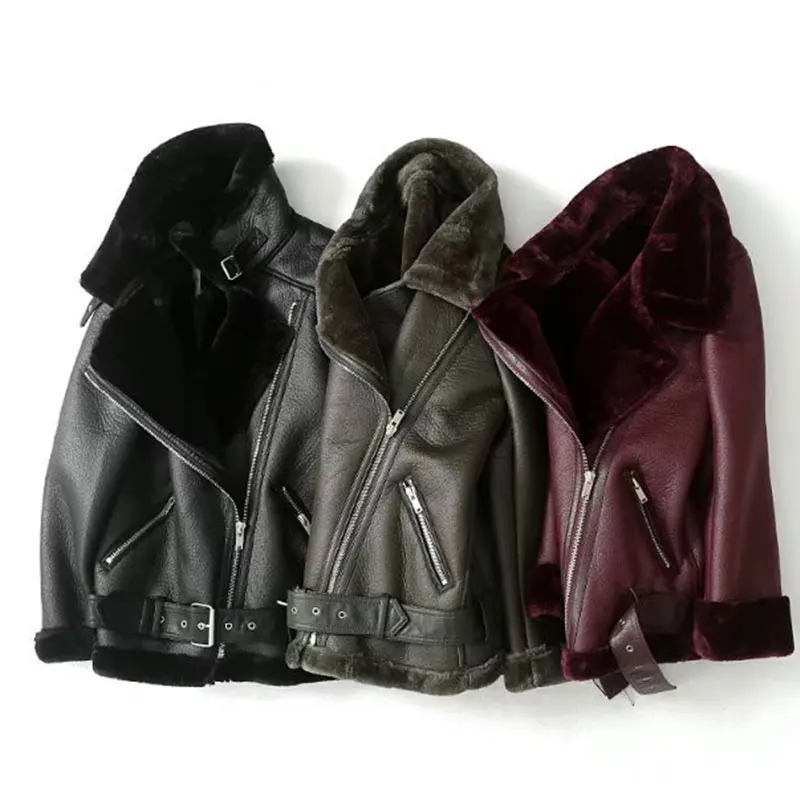 

Thicken Fur Leather Jacket Women Winter Punk Vogue Ladies Warm Faux PU Fur Leather Coat Korean Streetwear Zipper Belt Fur Jacket