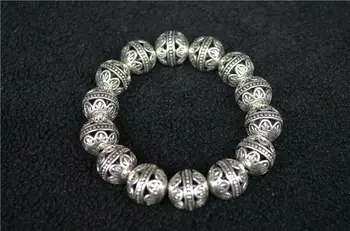 

China old Tibetan silver Carved Hollow bead headed Silver Bracelet