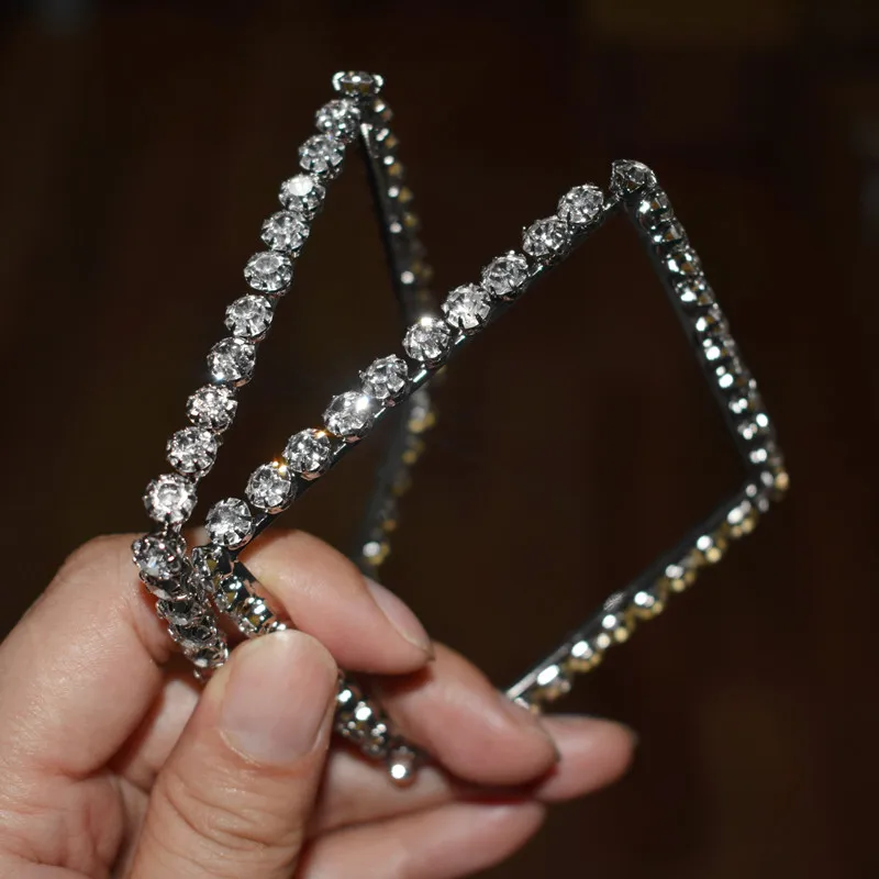 7.5cm silver Разноцветные блестящие стразы, большие серьги-кольца для женщин, модные ювелирные изделия, богемные коллекционные серьги, аксессуары - Окраска металла: 7.5cm silver